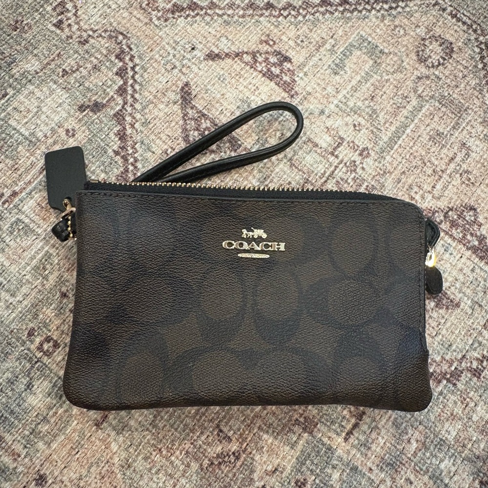 Coach Dark Brown Signature Wristlet